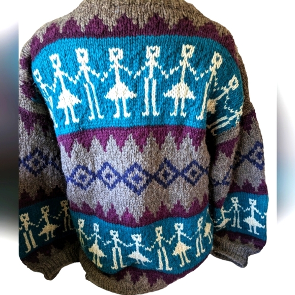 VTG Indigenous Sweater Nordic Print 100% Wool Pullover Sz XL  made in Ecuador - Picture 3 of 10